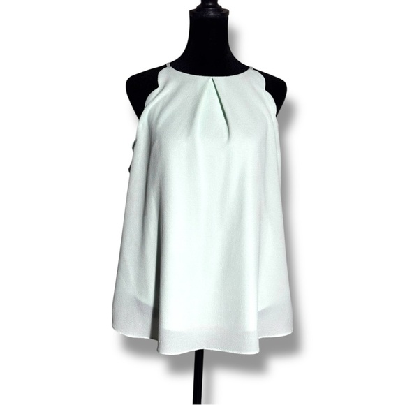Bwear Mint Green Women's Sleeveless High Neck Scallop Arms Pleated Blouse - Picture 2 of 15